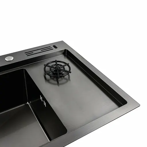 Кухонна мийка чорна PVD 78x46 Platinum Handmade, Чорний - фото 8