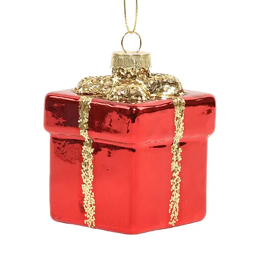 Елочное украшение "Подарок красный с золотой лентой" 6*6*7,3 см, YQ1409254