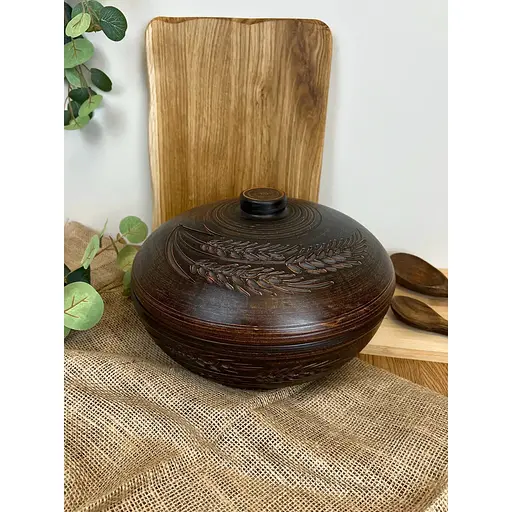 Кастрюля для плова с крышкой керамический (глиняный) резной Колосок 3 л