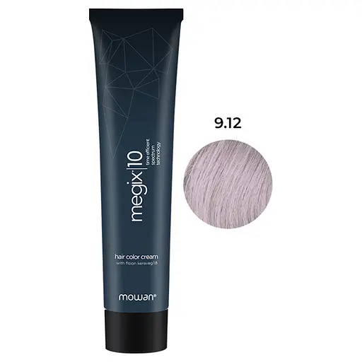 Краска для волос с низким содержанием аммиака Megix10 Mowan 9.12 очень светлый пепельный блонд ирис 100 мл - фото 1