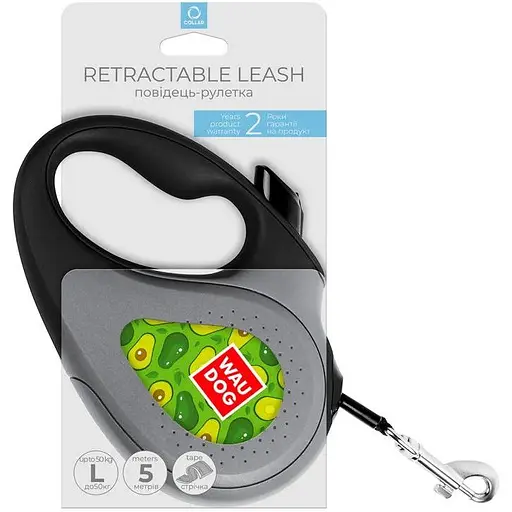 Повідець-рулетка для собак Waudog R-leash, малюнок "Авокадо", L, до 50 кг, 5 м, світловідбиваюча стрічка - фото 4