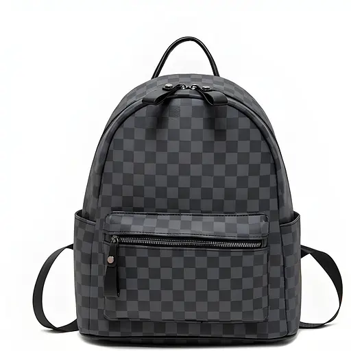 Повсякденний жіночий рюкзак з екошкіри 30х13х35 см чорний у клітинку (2255)