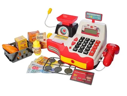 Кассовый аппарат 7162-1 UA LimoToy микрофон, весы, калькулятор, сканер, продукты, звук, в коробке (6903317126293) - фото 2