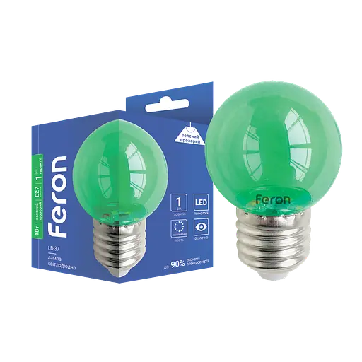 Світлодіодна декоративна лампа Feron LB-37 1 Вт E27 зелена прозора - фото 1