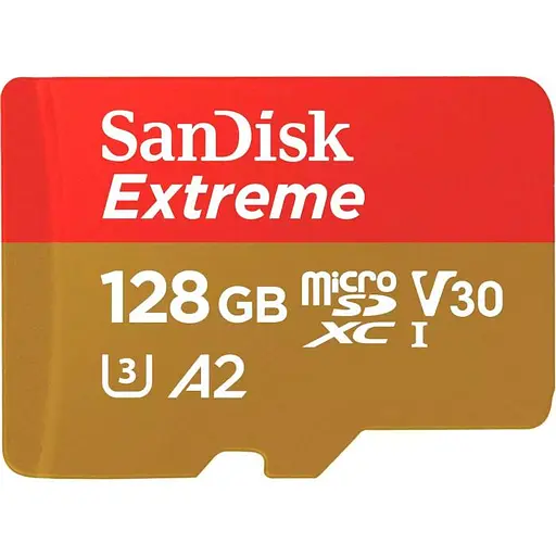Карта памяти Sandisk 128GB microSDXC Extreme for Action Cams and Drones + SD Adapter + 1 year Rescue (SDSQXAA-128G-GN6AA) - фото 2