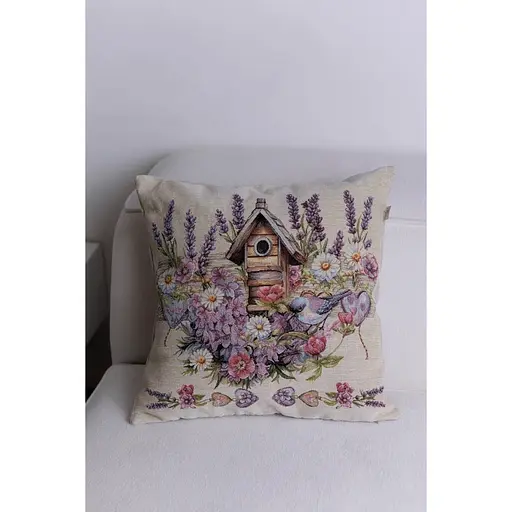Подушка гобеленовая Прованс Лавандовый сад Птичка возле скворечника 45х45 см (44312) - фото 3