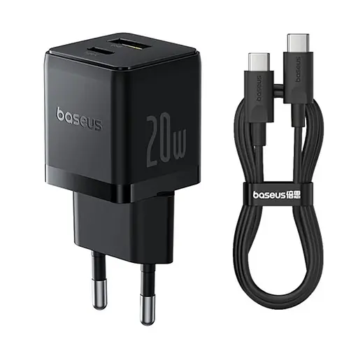 СЗУ Baseus Palm Fast Charger 20W (1USB-A/1C) + кабель Type-C to Type-C (P10111608)