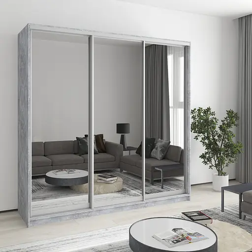 Шафа-купе тридверна MebelStar Комбо AL 3 Дзеркала 210x45x210 см Бетон (MBS-3273)