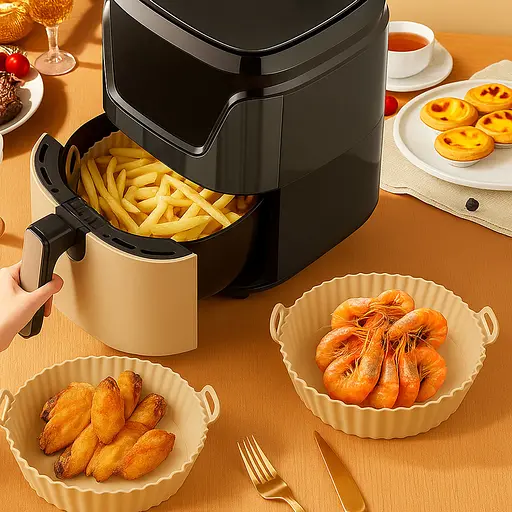 Круглая силиконовая форма для аэрогриля, духовки и мультипечи 22х22 см, Kitchen Master Бежевый 87960 - фото 2