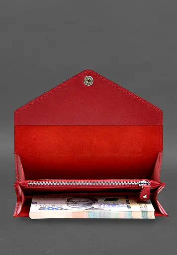 Кожаный клатч (портмоне) на кнопке 5.0 красный краст - фото 6