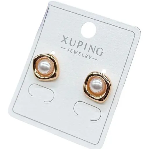 Перлові сережки Xuping гіпоалергенні з медичного сплаву під золото - фото 1