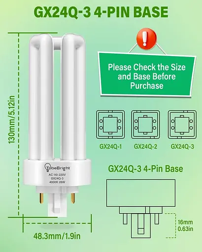 TobeBright 26W Gx24Q-3 4-контактная компактная люминесцентная лампа, нейтральный белый 4000K 4-контактная CFL-лампа Энергосберегающая 8 - фото 5