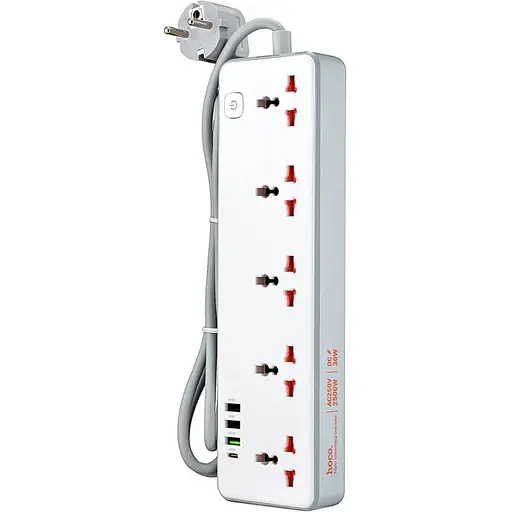 Сетевой фильтр Hoco AC14A Rico 5-позиционная розетка (PD30W/1C3A) (EU) Белый - фото 1