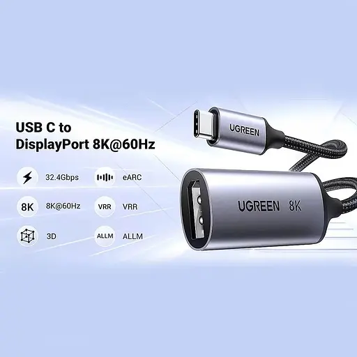 Перехідник Ugreen USB 2.0 Type-C DisplayPort Thunderbolt 4 8k 60hz CM654 сірий - фото 3