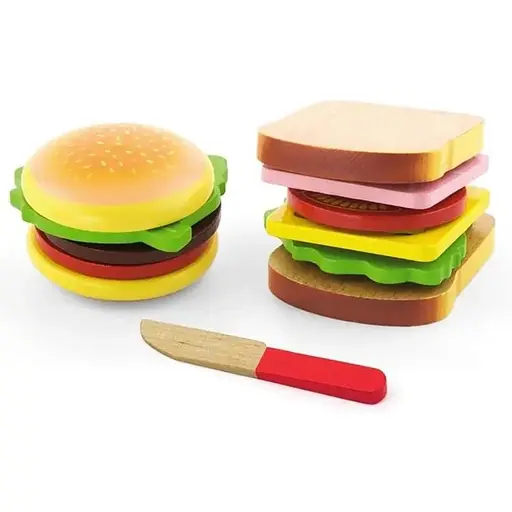 Іграшкові продукти Гамбургер та сендвіч Viga Toys 50810 для дівчаток та хлопчиків - фото 1