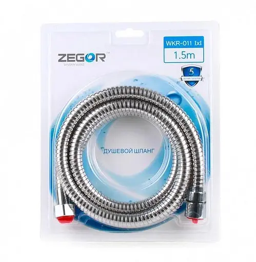 Шланг для душа растяжной Zegor WKR-011 металлизированная оплетка 1,5 м Хром 30412 - фото 1