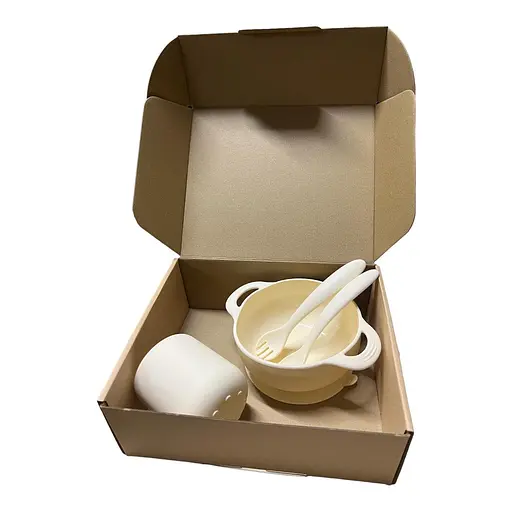 Набор силиконовой посуды OldBro Milk силиконовая тарелка на присоске, кружка и приборы, 4 предмета - фото 2