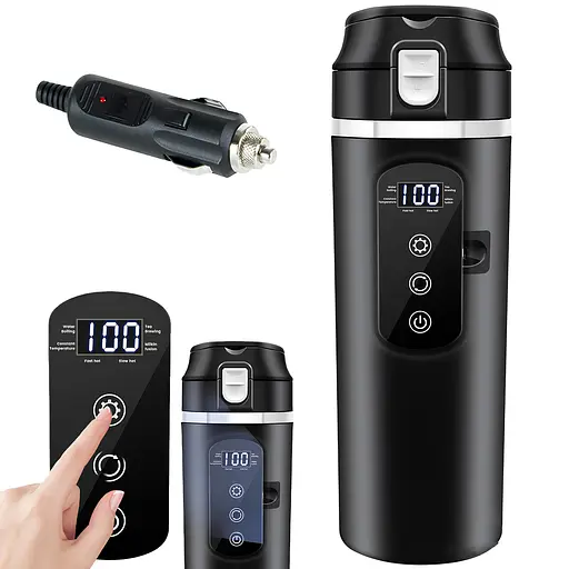 Термокружка 500мл для автомобиля с нагревом до 100°C от прикуривателя 12В/24В. С сенсорными кнопками. Термочаш