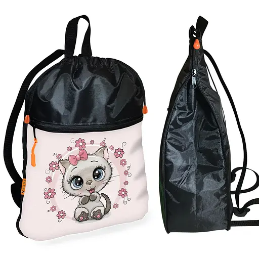 Рюкзак-мешок для обуви,спортивной формы с котенком детская сумка для сменки с расширителем (01258)
