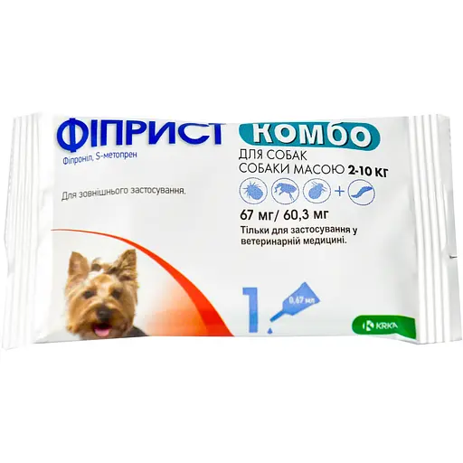 Краплі від бліх, вошей, волосоїдів та кліщів KRKA Фіпріст Комбо для собак з масою тіла 2-10 кг 1 піпетка - фото 1