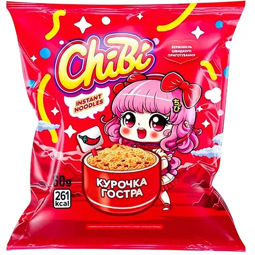 Вермішель швидкого приготування ChiBi зі смаком курки гостра 60 г - фото 1