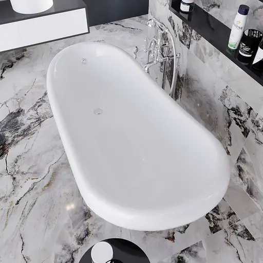 Ванна отдельностоящая матовая Amdcon Symphony 167x78 черная из литого камня серебряные ножки SYMFONYA_167_s_BLACK_MAT Черный матовый - фото 3