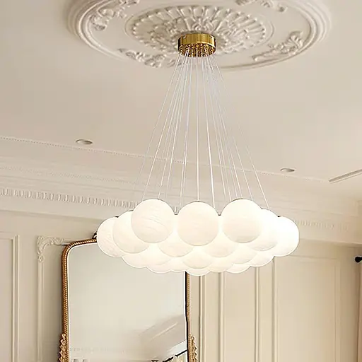 Люстра-пучок на 13 мармурових плафонів у латунному корпусі Арт. MJ 141 13 AB+WT (NEW) Line F - фото 1