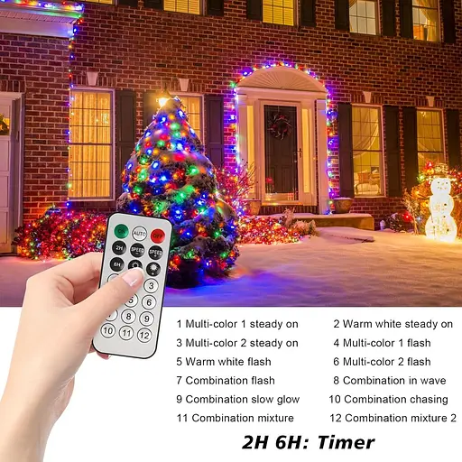Уличные рождественские огни Waiybbit, 2 батареи, 49 футов/шт., 150 светодиодных гирлянд, меняющих цвет, с дистанционным управлением - фото 6