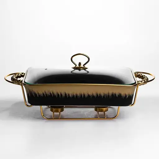 Мармітниця порцелянова Yiwu 2 л на металевій підставці з підігрівом 40х22.5х15.5 см чорний марміт для перших страв ML1106-15 - фото 3