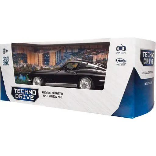 Автомодель TechnoDrive Chevrolet Corvette Split Window 1963 матовый черный (250411U) - фото 13