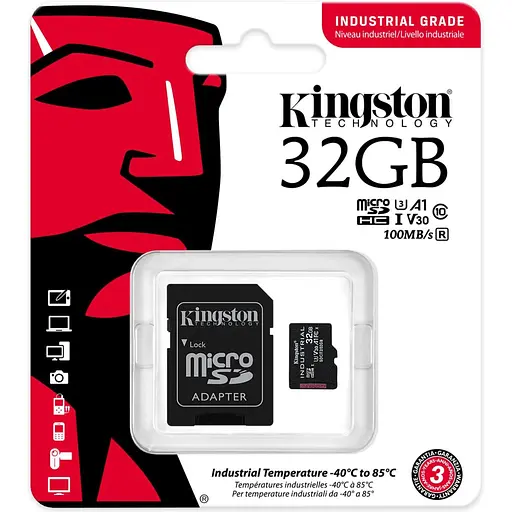 Карта памяти Kingston 32GB microSDHC Industrial C10 A1 pSL C Card + SD Adapter SDCIT2/32GB (SDCIT2/32GB) - фото 3