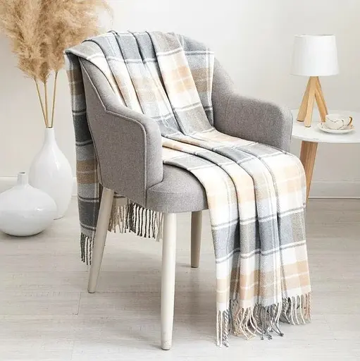 Плед бавовняний Vladi Валенсія Picnic 140х200 білий-дим-пісок - фото 1