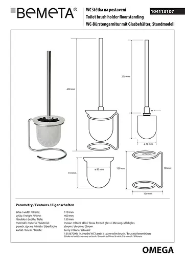 Туалетный ершик Bemeta Omega с держателем 104113107, Черный матовый - фото 2