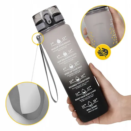 Пляшка для води 4FIZJO спортивна 1000 мл 4FJ0632 Grey/Black (P-5905973400756) - фото 3