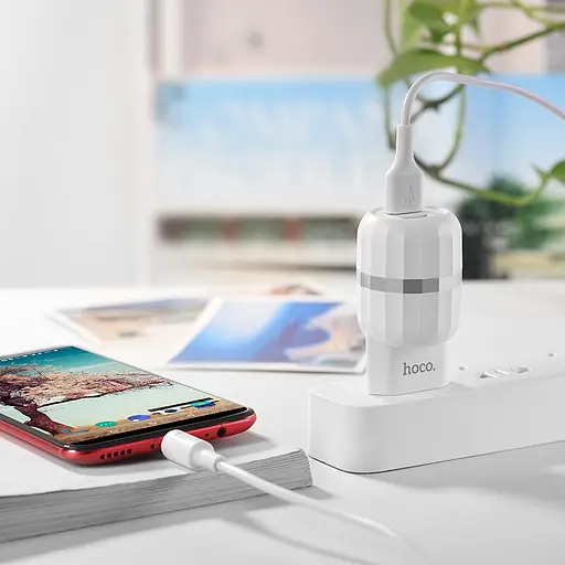 Адаптер сетевой Hoco Wisdom Type-C cable C41A с кабелем белое - фото 4