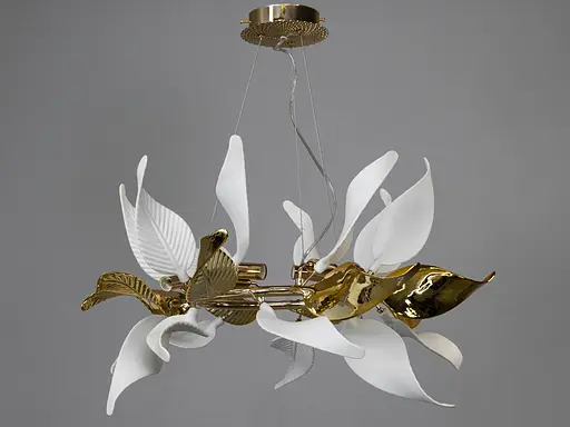 Красива підвісна люстра з порцеляновими елементами, 6 ламп, золото - фото 1