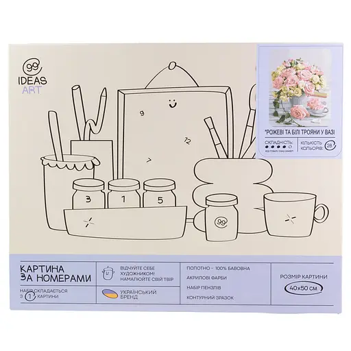 Набір для розпису по номерах "Рожеві та білі трояни у вазі" 40*50 см, IDEA2-GX45871, ТМ "99IDEAS" - фото 4