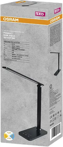 Настільна лампа OSRAM Panan DISK FOLD SQ 6.5W 3000К 4000К 6500К з димером чорний (4099854363887) - фото 2
