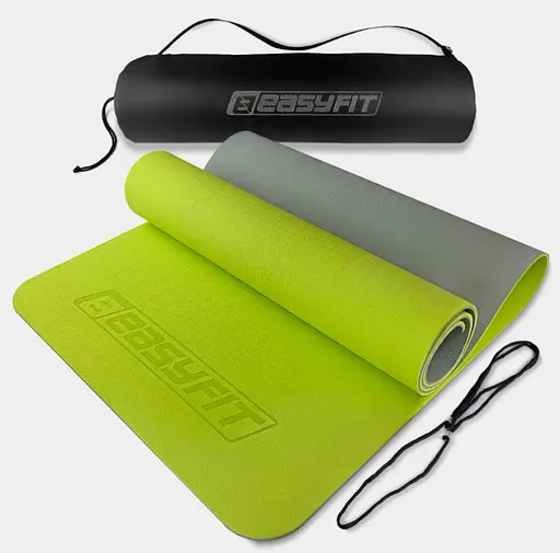 Коврик для йоги и фитнеса EasyFit TPE+TC 6 мм двухслойный, лимонно-серый + Чехол (EF-1924s-LGGY) - фото 1
