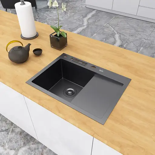 Чорна кухонна мийка Nett NB-6045(R) накладна з правим крилом 1.5 мм - фото 3