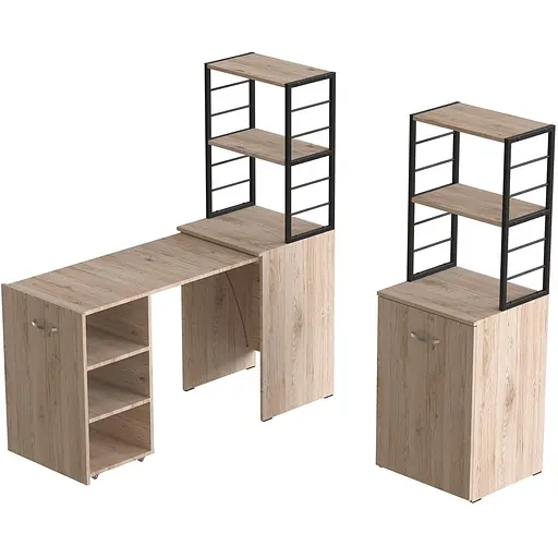 Стол-тумба трансформер Смарт 4/1 с этажеркой Ferrum-decor 1430x1450x500 Черный металл ДСП Дуб Сан-Марино 16 мм (FRD-105124)