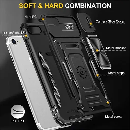 Чехол ударопрочный Epik Camshield Army Ring для iPhone 7/8/SE (2020) (4.7) Черный/Black - фото 5