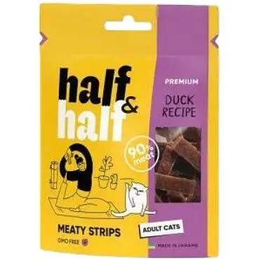 Лакомство для кошек Half&Half в форме мясных полосочек с уткой 50 г - фото 1