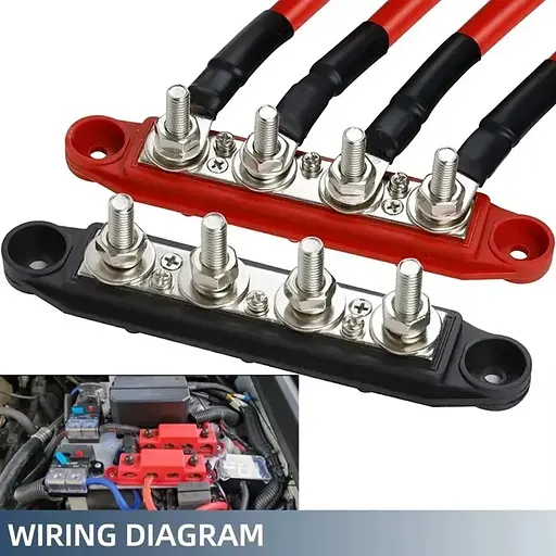 Розподільний блок з шиною Bus Bar з 4-ма шпильками М8 для з'єднання кабелів 12-48V DC, до 250A (чорний) - фото 6