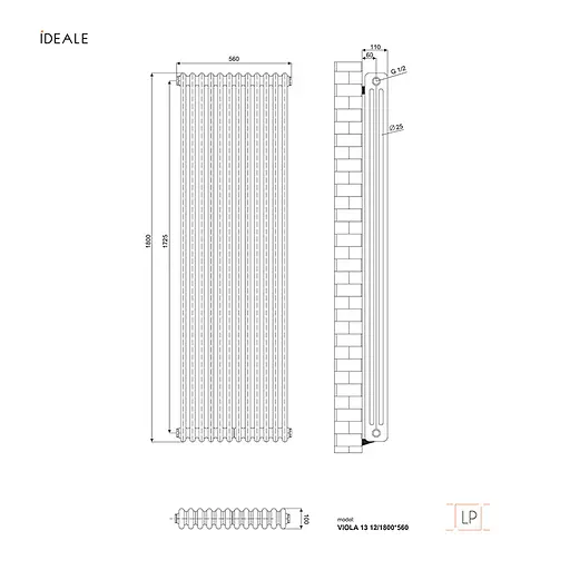 Радіатор дизайнерський Ideale Viola 13 12/1800/560 чорний, Чорний - фото 4