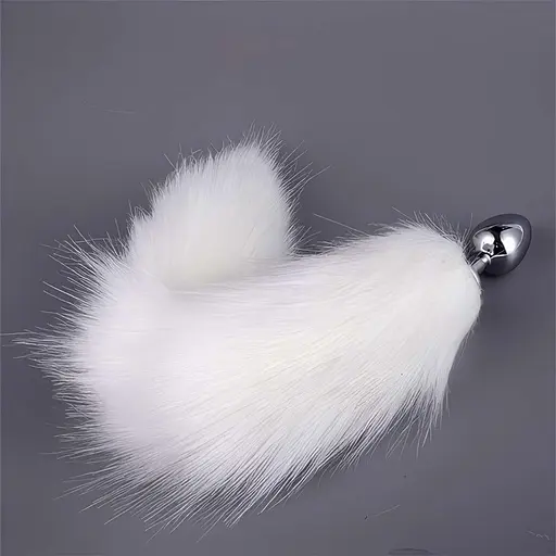 Анальна пробка металева конусна з довгим хвостиком 6 см біла - фото 1