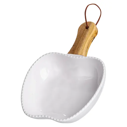 Тарелка фарфоровая глубокая с ручкой Яблоко 23×16×4 (см) сервировочное блюдо с ручкой для подачи тарелка сковорода Белый Yiwu ZJH-15-5