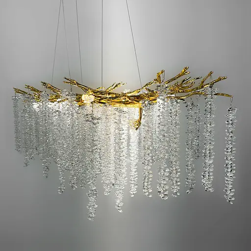 Удлиненная изысканная золотая люстра с хрустальными подвесами Line.F Длина 100 см - фото 2