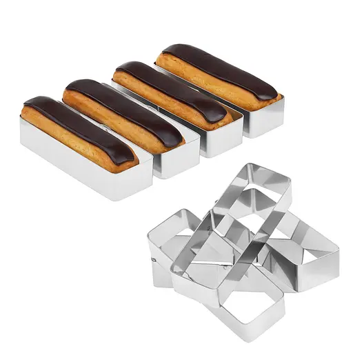 Металлические прямоугольные формочки порционные для эклеров пирожных и тарталеток 12х4х2.5 см (набор из 4 шт.) Серый 87798 - фото 1