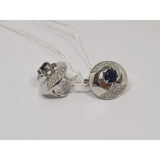 Золотые серьги Агни с бриллиантами и сапфирами. Артикул 22231 - фото 3